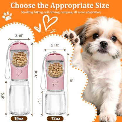 Portable Dog Water Bottle with Food Container, Pink, 19oz - Image 4