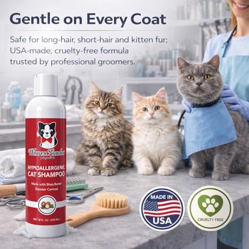 Warren London Hypoallergenic Cat Shampoo + Conditioner – Unscented 8 oz | Shea Butter Moisturizes Dry Skin & Reduces Dandruff | Soap-Free 2-in-1 for Dander & Allergy Control | Made in USA - Image 6
