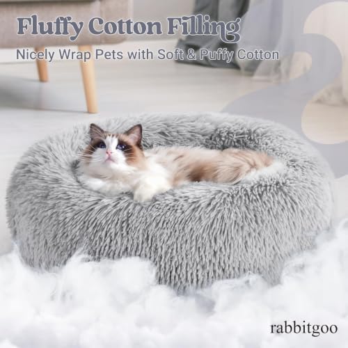 rabbitgoo Calming Cat Beds for Indoor Cats, 20 inches, Light Grey - Image 3