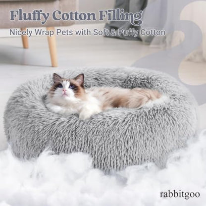 rabbitgoo Calming Cat Beds for Indoor Cats, 20 inches, Light Grey - Image 3