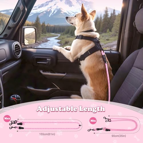 Pawaboo Dog Seatbelt for Car, Reflective Rope with Heavy Duty Buckle, Pink - Image 5
