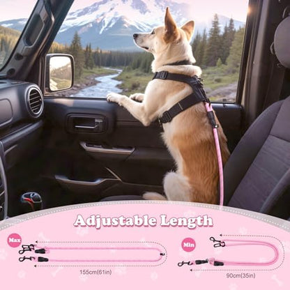 Pawaboo Dog Seatbelt for Car, Reflective Rope with Heavy Duty Buckle, Pink - Image 5