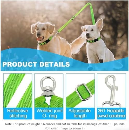Double Dog Leash Coupler, No Tangle 360° Swivel Adjustable Reflective Dog Leash Splitter for 2 Dogs, Heavy Duty Shock Absorbing Bungee Lead Extension for Small Medium Large Dogs - Image 6