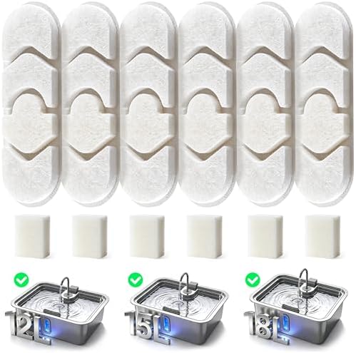 Dog Water Fountain Filter 6-Pack+6 Sponges Set by DeftPet