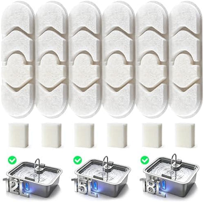 Dog Water Fountain Filter 6-Pack+6 Sponges Set by DeftPet