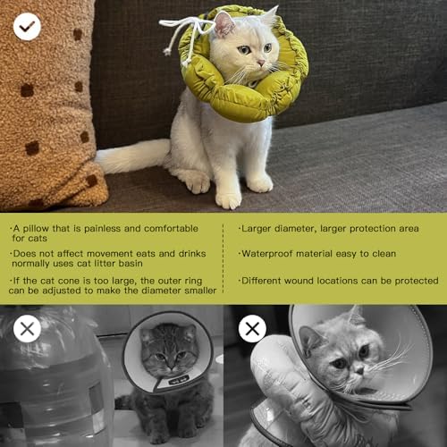 H HIDREAM Soft Cat Cone Collar， Cute Adjustable Cat Recovery Collar，Elizabethan e Collar that can Protect Head and Foot Wounds，Green Flower All-Season Style - Image 6