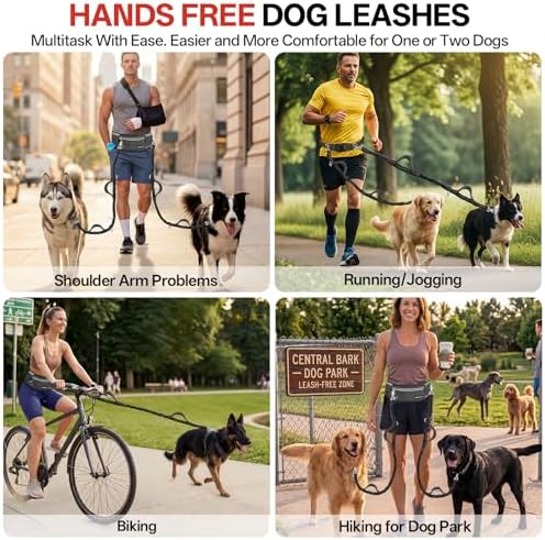 Hands Free Double Dog Leash for Two Dogs 240LB Heavy Duty Bungee - Image 5