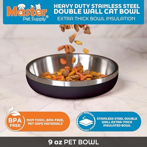 Master Pet Supply Stainless Steel Cat Bowls 9 oz Heavy Duty Black Velvet - Image 2