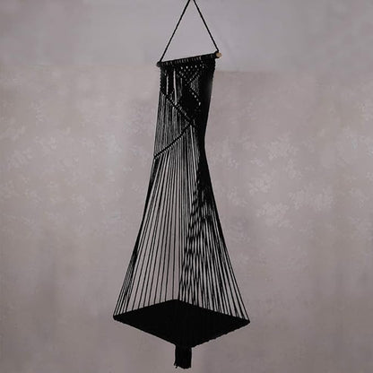 Macrame Hanging Cat Hammock Bed Cat Swing House Space Saving Window Perch with Washed Cotton Cats Toy Tassel Basket Tapestry (Black, Swing Bed+Cushion, L)