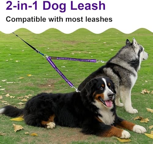 MingXpet 2 Dog Leash, Dog Leash for 2 Dogs, 360° Swivel No Tangle Double Walking Training Leashes for Large Dogs that Pull, Comfortable Shock Absorbing Reflective Bungee, Purple - Image 7