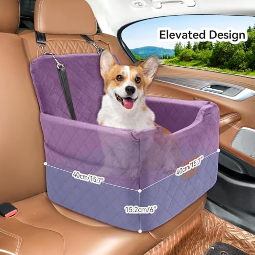 Dog Car Seat for Small/Medium Dogs, Memory Foam Dog Booster Car Seat Purple - Image 6