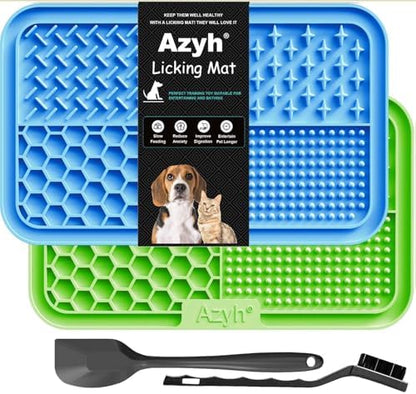 Azyh Licking Mat for Dogs & Cats 2 Pack, Slow Feeder Lick Pat for Large Dogs and Puppies, Anxiety Relief Dog Toys Feeding Mat for Butter Yogurt Peanut, Pets Bathing Grooming Training Mat (9.9'' × 6'') by WeWishYouAMerryChristmas