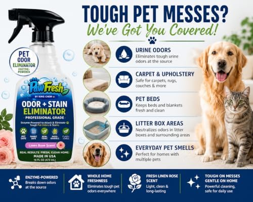 PawFresh Pet Odor & Stain Eliminator Spray, Linen Rose Scent, 16 oz - Image 2