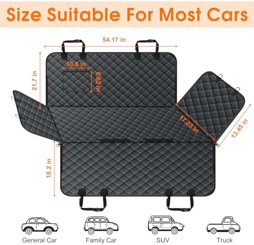 NECKORY Waterproof Dog Car Seat Cover for Back Seat, Pet Hammock- S, Black - Image 2