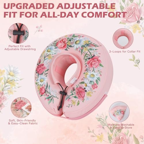 IEUUMLER Inflatable Recovery Dog Cone Collar, Neck Donut Protective ECollar, Adjustable Soft Collar for Dog and Cat After Surgery Prevent from Biting & Licking EU020 Floral Wreath M+ - Image 2