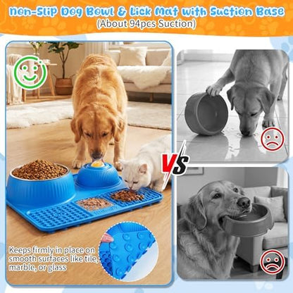 Slow Feeder Dog Bowl with Lick Mat & Interactive Rolling Ball, Stainless Steel Pet Feeding Station with Non-Slip Stable Grip Base for Wet Food, Dry Kibble (Light Blue) - Image 6