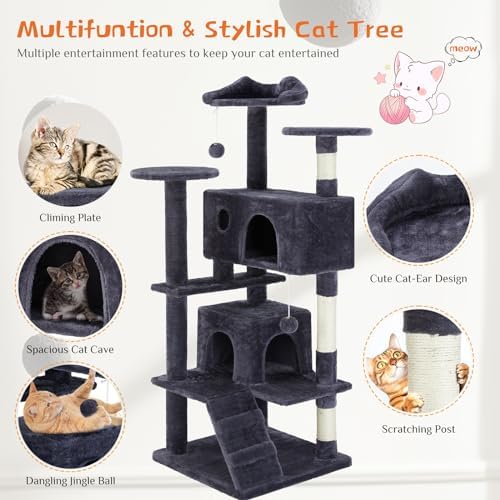 Sweetcrispy 54 Inch Cat Tree Tower with Scratching Post, Indoor Use - Image 3