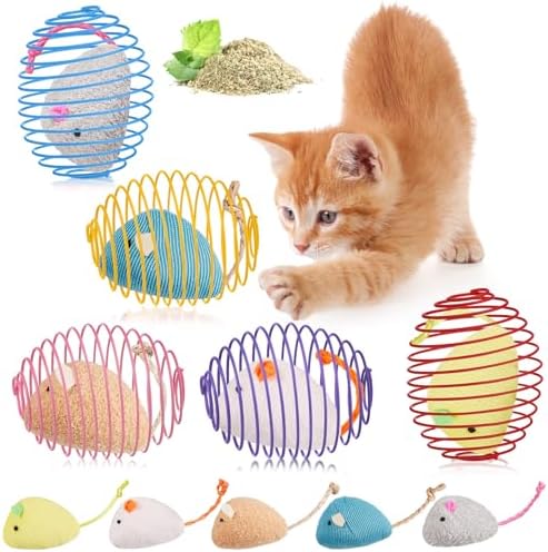 Jecery 5 Pcs Cat Toys Spring,Catnip Rats,Soft Color by Jecery