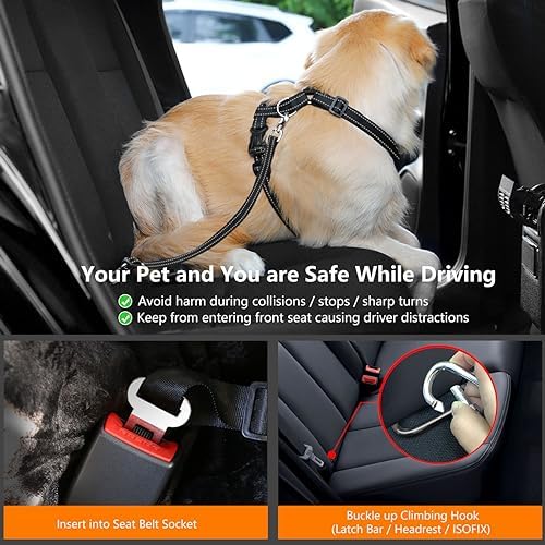 VavoPaw Dog Seat Belt Vest Harness for Car, 2 in 1 Seatbelt Buckle - Image 2