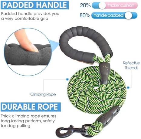 BAAPET 2/4/5/6 FT Dog Leash with Comfortable Padded Handle and Highly Reflective Threads for Small Medium and Large Dogs (5FT-1/2'', Black Green) - Image 2
