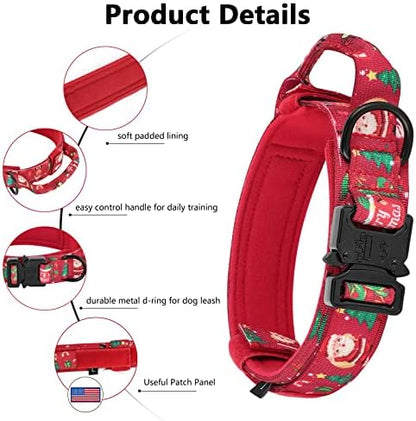 DAGANXI Christmas Tactical Dog Collar, Adjustable Military Training Nylon Dog Collar with Control Handle and Metal Buckle for Medium and Large Dogs, with Patches and Airtags Case (L, Christmas red) - Image 4