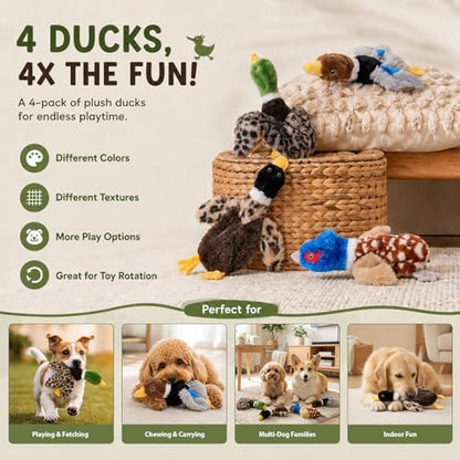 Stuffing-Free Duck Dog Toys, 4 Pack Squeaky Crinkle Plush Dog Toy Set, No-Stuffing Puppy Toys for Small & Medium Dogs, Soft Dog Toys for Light to Moderate Chewers - Image 4