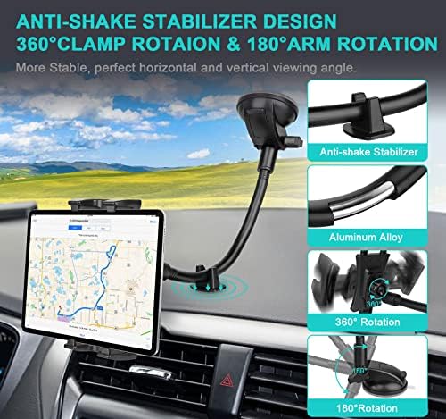 Car Dashboard Windshield Tablet Mount, 13" Long Arm Gooseneck, 360° Flexible Window Suction Cup Holder for Truck SUV, for iPad Pro 12.9/11/10.5/9.7/Air/Mini 6 5 4, Galaxy, 4.7"-12.9" Tab&Phone - Image 5