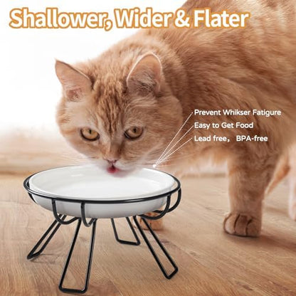 Presents The Ultimate Cat Dining Set: 5.9 inch Ceramic Water Bowl and Whisker-Friendly and Anti-Vomiting Plates.Elevated Bowl, Raised Ceramic Dish with Metal Stand - Image 4