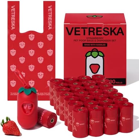 VETRESKA Dog Poop Bags with Handle 450 Count, Strawberry Scented Waste Bag by VETRESKA