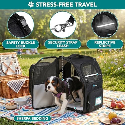 PetAmi Expandable Dog Backpack Carrier for Cats & Pets, Breathable Cat Carrier Backpack with Top Window & Multi-Entry, Ventilated Foldable Travel Carrier for Small Medium Pets up to 18 lbs, Black - Image 4