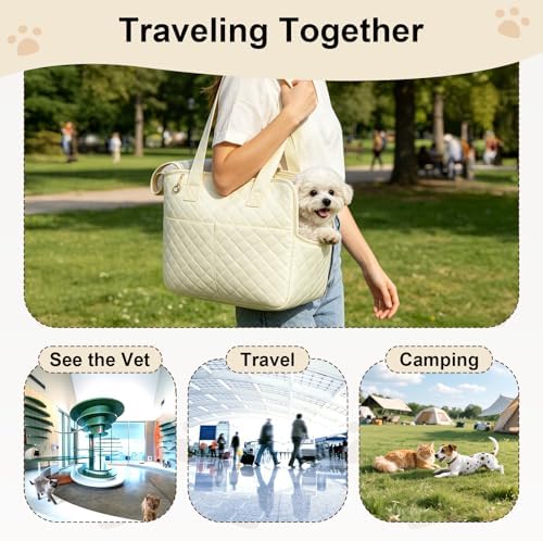 YooxArmor Dog Purse Carrier for Small Dogs & Cats, Foldable Soft Tote for 5-14lbs Pets, Large Pockets, Safety Leash & Removable Mat for Walking Shopping Outdoor, White - Image 7