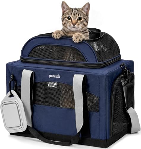 Pecute Cat Carrier, Top Expandable Dog Crate for Travel, Blue by pecute