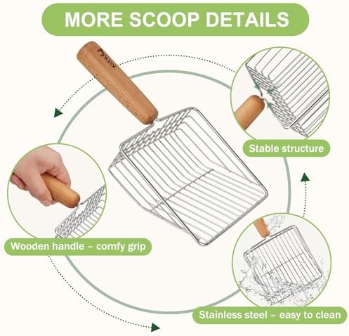 XBX Cat Litter Scoop with Holder, Sturdy Stainless Steel Litter Scooper, Wide Gap Litter Shovel with Beech Wood Handle for Easy Daily Litter Box Cleaning - Image 5
