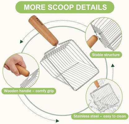 XBX Cat Litter Scoop with Holder, Sturdy Stainless Steel Litter Scooper, Wide Gap Litter Shovel with Beech Wood Handle for Easy Daily Litter Box Cleaning - Image 5