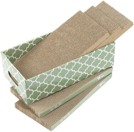 MECOOL Cat Scratching Board，5PC Cat Scratch Pad with Box，Reversible Corrugated Cat Scratcher Cardboard and Lounge Bed for Indoor Cats, Catnip - Image 7