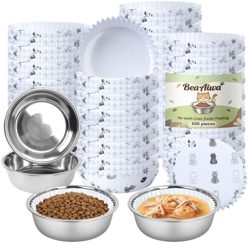 Cat Bowl Set (600 Disposable Pet Bowl Liners with 4 Stainless Steel Bowls) by Unknown