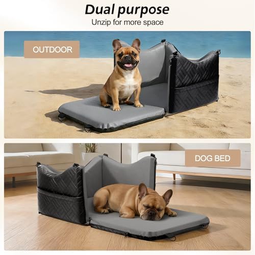 JOEJOY PU Dog Car Seats for Small Medium Dogs, Wipe Clean Waterproof Dog Booster Seat with 2.5 inch Cushion, Thickened 2 inch Memory Foam Pet Car Seats with Safety Belt and Storage Pockets - Image 3