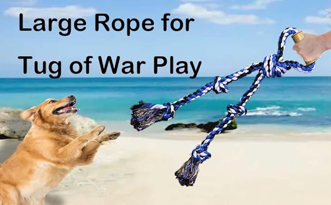 Large Dog Rope Toys for Aggressive Chewers Pitbull Tug of War Interactive Heavy Duty Outdoor Medium Large Breed XL Dog Chew Rope Strong Durable Dog Tug Toys Tough Pull Rope with Handle