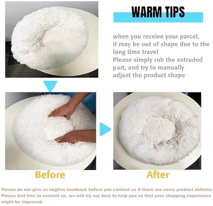 Cat Beds for Indoor Cats - Cat Bed Washable 24 inches, Dog Beds for Small Medium Dogs, Anti Anxiety Round Fluffy Plush Faux Fur Pet Bed, Thick Bottom