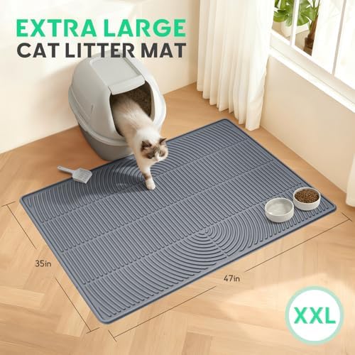 Pawtasy Cat Litter Mat,47" x 35" Extra Large Silicone Waterproof Litter Trapping Mat for Scatter Control Soft on Kitty Paws Non-Slip Easy to Clean - Image 5