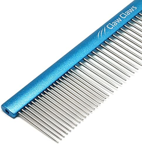 Greyhound Comb with Oval Handle for Dogs and Cats, Removing and Shedding Matted, Tangled Hair, Metal Comb with Stainless Steel Pins, Detangling Grooming Tool, Pet Comb (20% Fine Spacing)… by ClawClaws