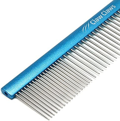 Greyhound Comb with Oval Handle for Dogs and Cats, Removing and Shedding Matted, Tangled Hair, Metal Comb with Stainless Steel Pins, Detangling Grooming Tool, Pet Comb (20% Fine Spacing)… by ClawClaws