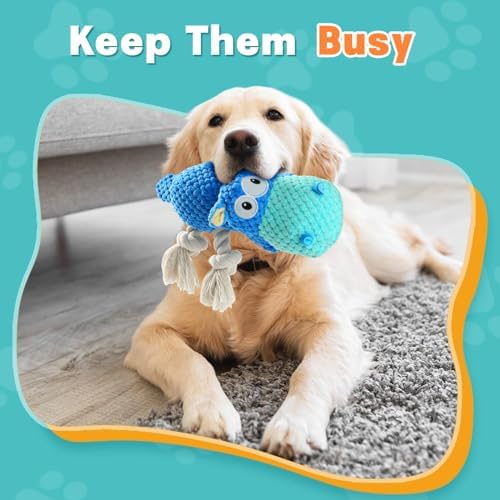 TOOPTATE Hippo Squeaky Dog Toy, Blue, Large - Image 6