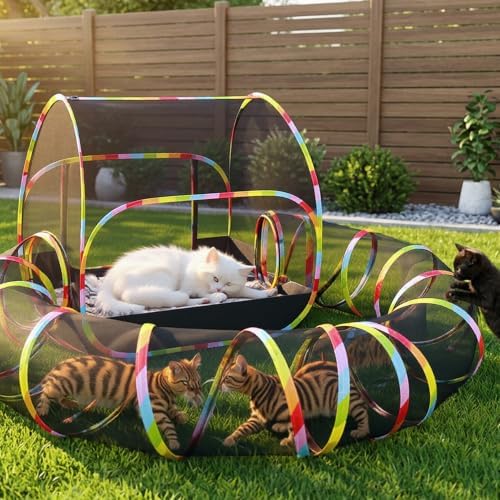 Outdoor Cat Enclosure 2-in-1, Extra Large Pop Up Cat Rolling Tent with 134" Tunnel for Indoor Cats, Expandable Foldable Outdoor Catio for Backyard Camping, Fits Small Animals,1-Min Setup by Naielfopet