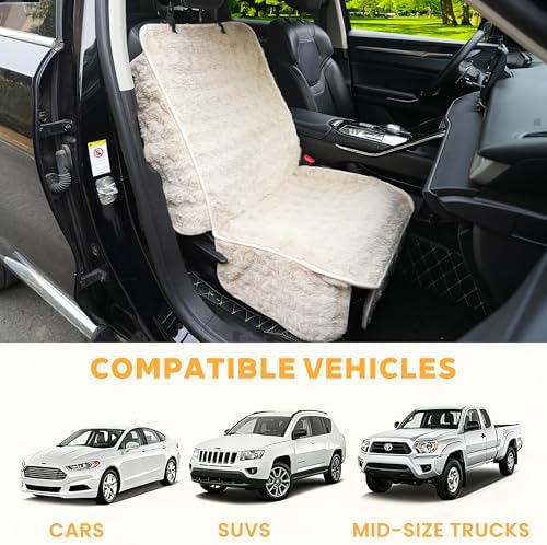 Dog Car Seat Cover, Waterproof Plush Pet Seat Protector, Beige, Front Seat - Image 2