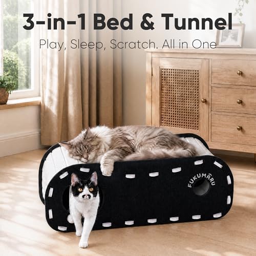 FUKUMARU Cat Bed Cave Tunnel, 31.5 Inch, Cat House Condo Indoor, Black - Image 2