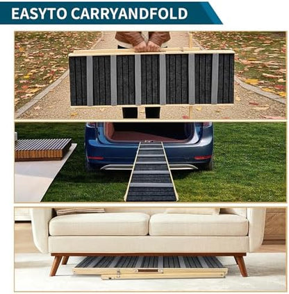 Dog Ramp for Bed,Pet Ramp for Small Dogs to Get on Bed,Couch,Car, Non-Slip Rubber Surface,16" Wide Hold up to 80lb, Adjustable Foldable Dog Ramp (Natural Wood, 16" Wide) - Image 4