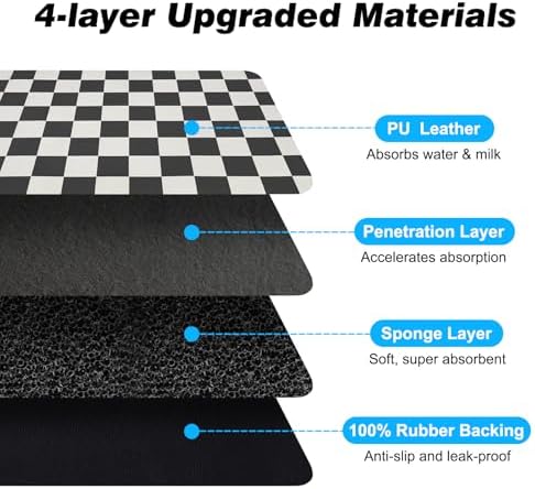 CooRug Checkered Dog Food Mat, Pet Feeding Mat 32" L x 17" W, Black - Image 7