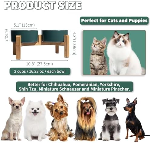 Elevated Ceramic Dog Bowl, 2 Cups Dog Food and Water Bowl Set with Stand - Image 2
