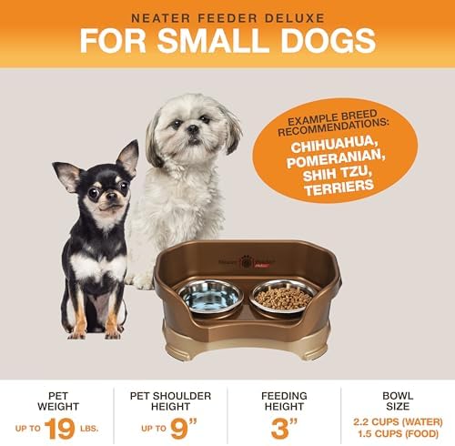 Neater Pet Brands Neater Feeder Deluxe Mess Proof Dog Bowls Elevated for Small Dogs Under 19 lbs, Made in USA, No Spill Raised Dog Food Bowl Stand Feeding Station, Food and Water Bowl Set, Bronze - Image 2